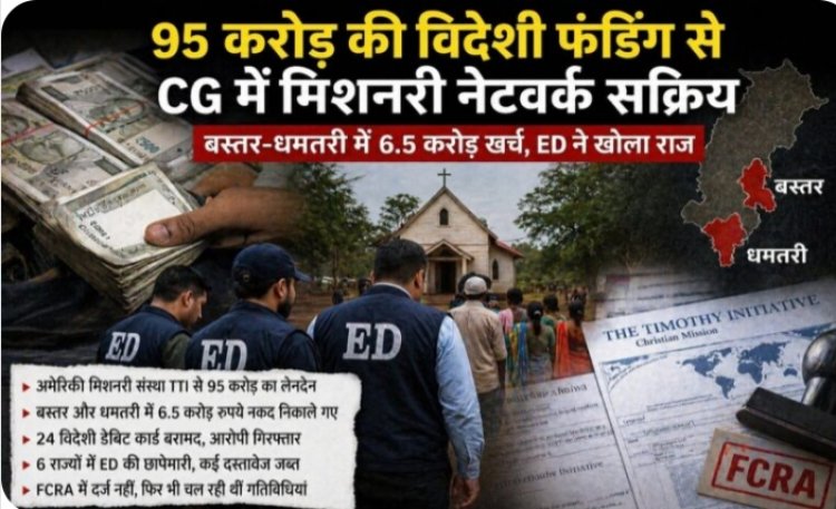 ED का बड़ा खुलासा: 95 करोड़ की विदेशी फंडिंग से CG में मिशनरी नेटवर्क सक्रिय, बस्तर-धमतरी में 6.5 करोड़ खर्च